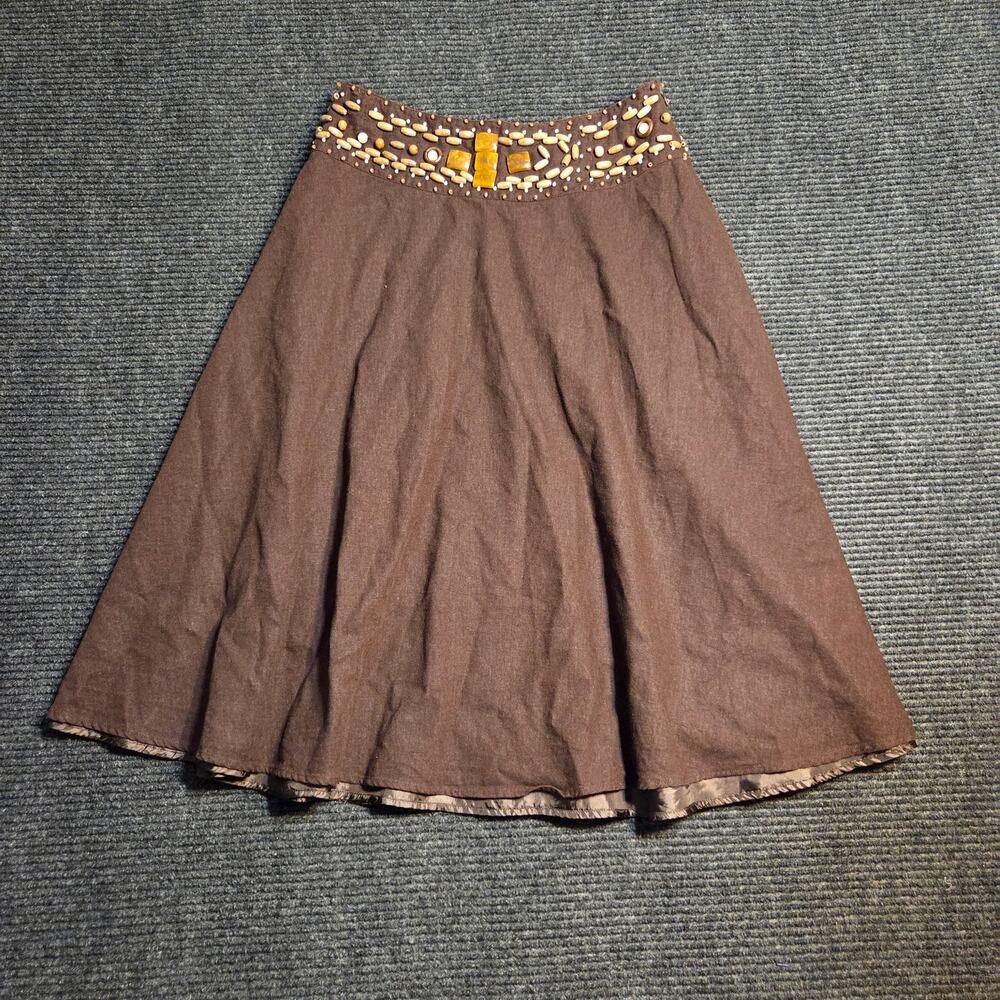 Carole Little Brown Midi Skirt with Embellished Waist